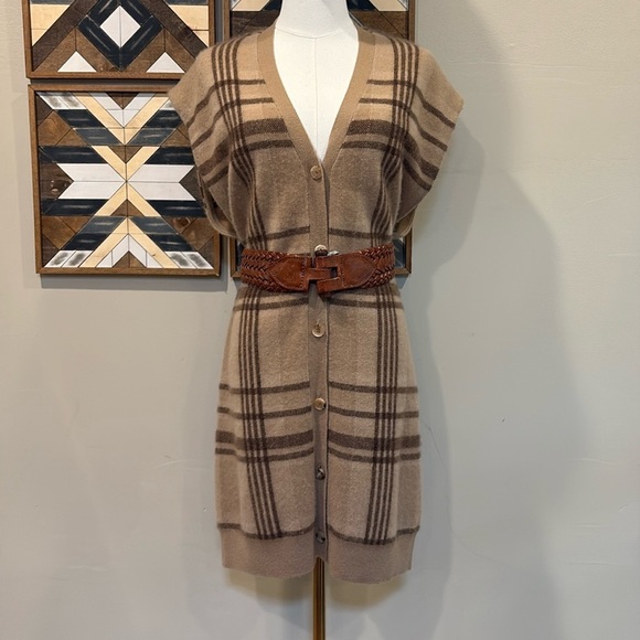 Ralph Lauren Collection Cashmere Cardigan Plaid Sweater Dress Small *Sample*